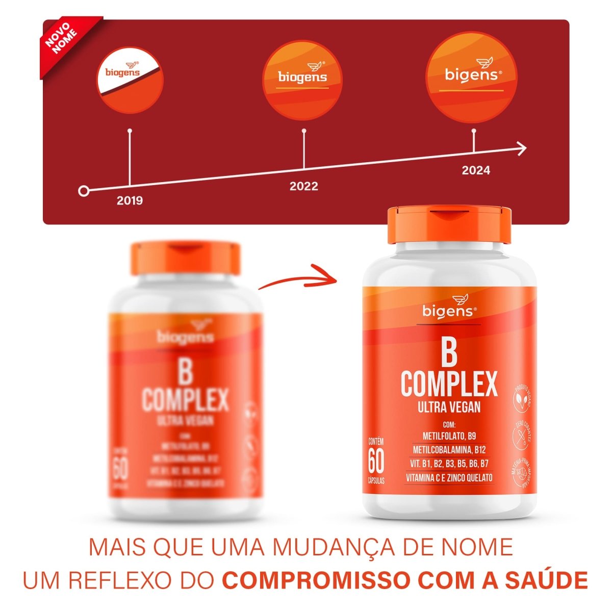 B complex | B9 + B12 + B1 + B2 + B3 + B5 + B6 e B7 60 Cápsulas - Bigens