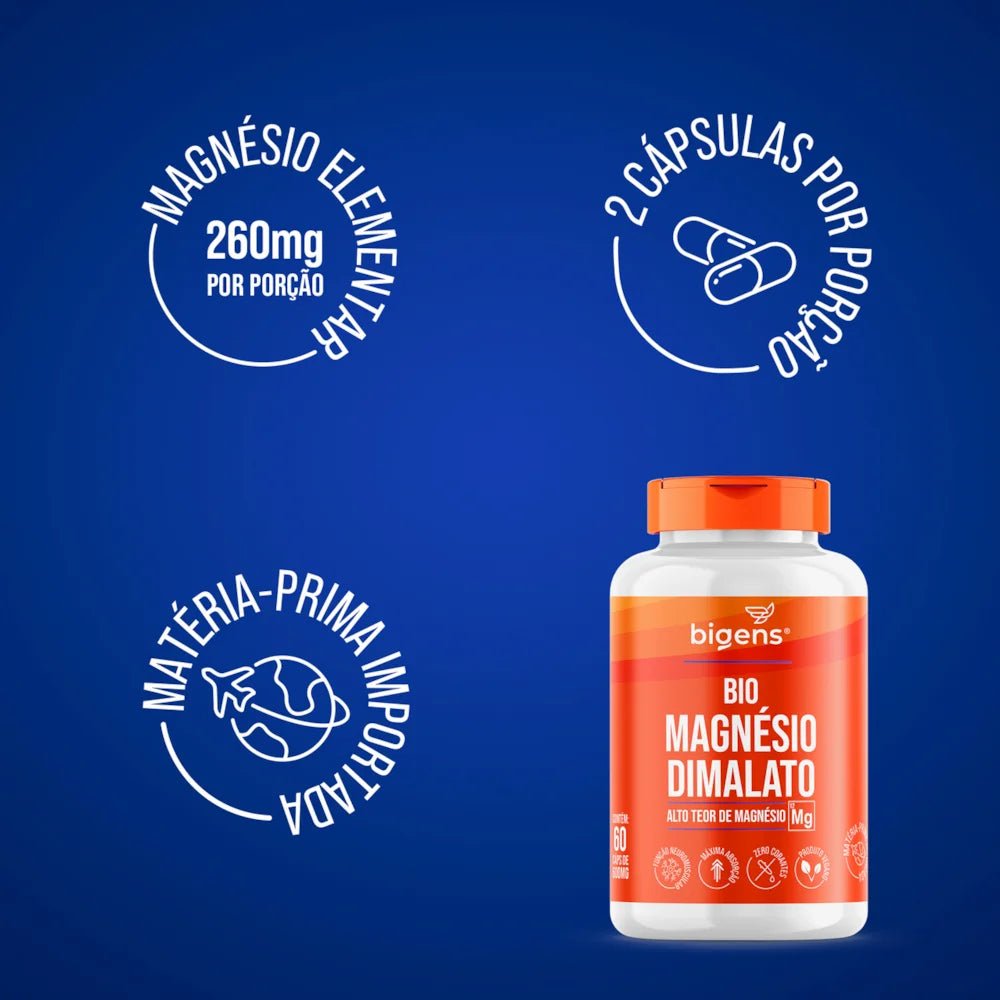 Bio Magnésio Dimalato | 250mg de Magnésio Elementar 60 Cápsulas - Bigens