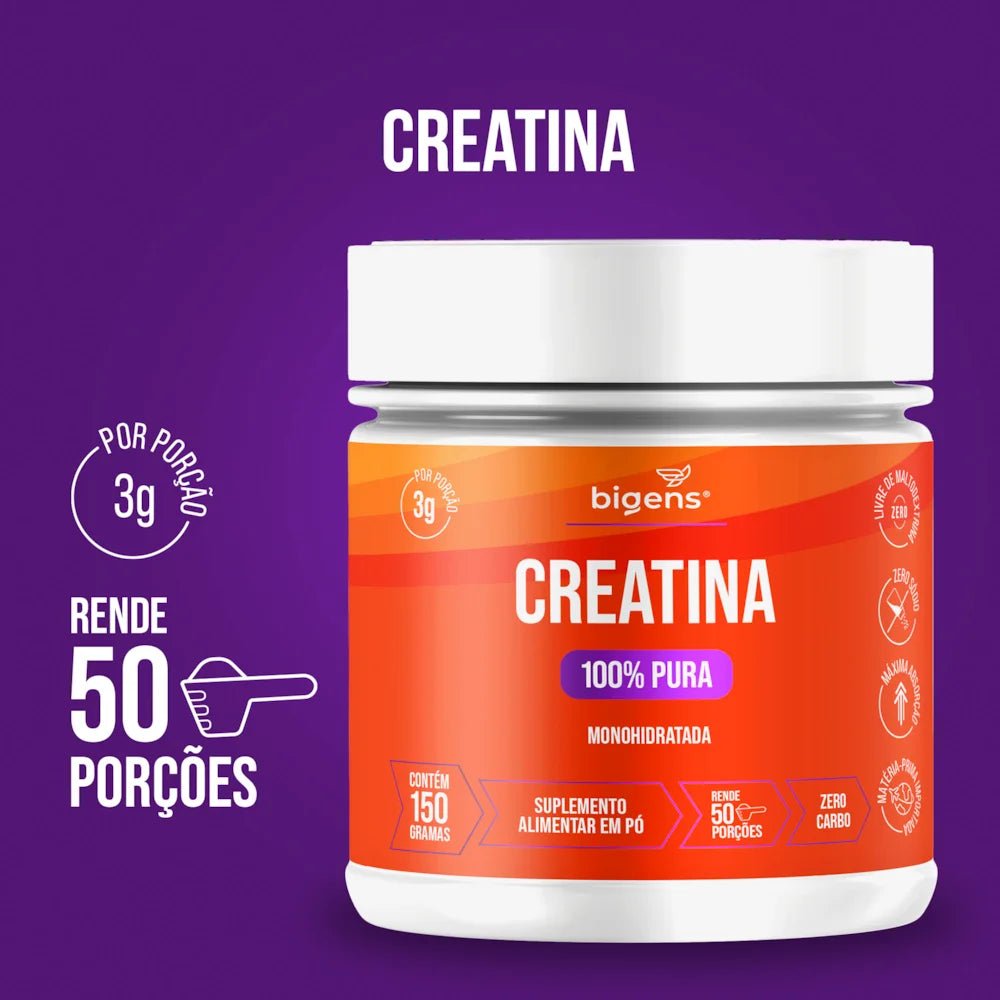 Creatina Pura em Pó | 100% Pura 150 ou 300g - aminoácido, omega - Bigens