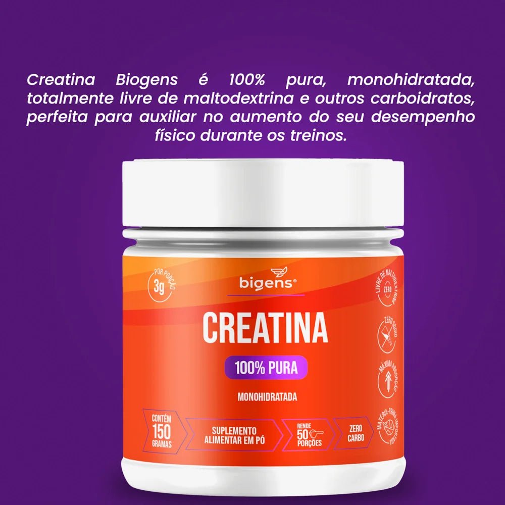 Creatina Pura em Pó | 100% Pura 150 ou 300g - aminoácido, omega - Bigens