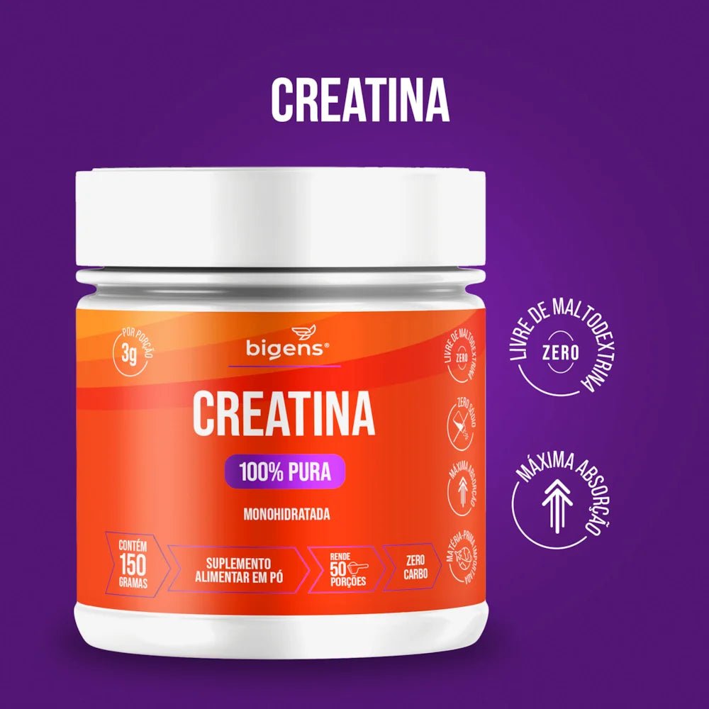 Creatina Pura em Pó | 100% Pura 150 ou 300g - aminoácido, omega - Bigens