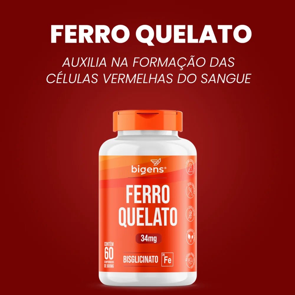 Ferro Quelato | 34mg Bisglicinato 60 Comprimidos - Bigens