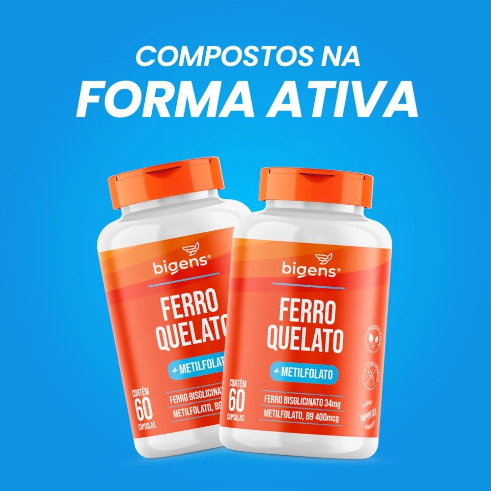 Ferro Quelato + Metilfolato | 34mg Bisglicinato + B9 60 Cápsulas - Bigens