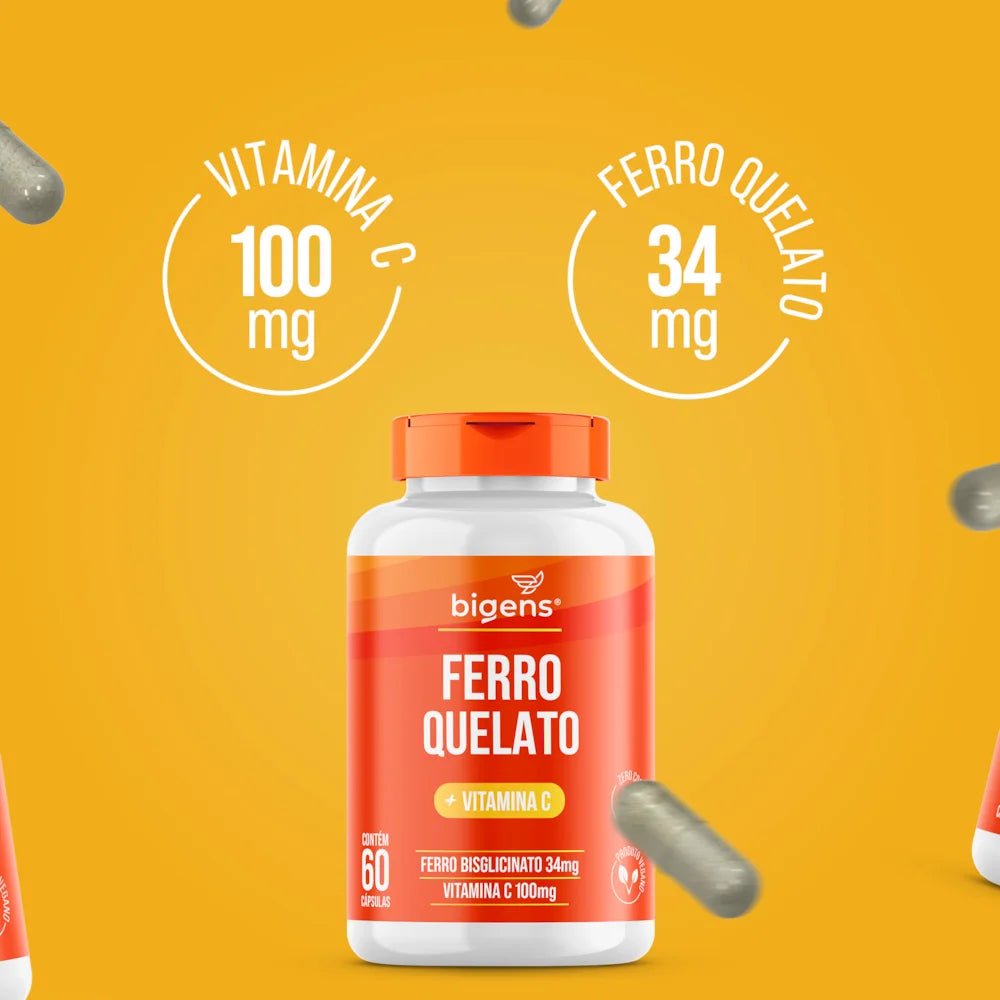 Ferro Quelato + Vitamina C | 34mg Bisglicinato 60 cápsulas - Bigens