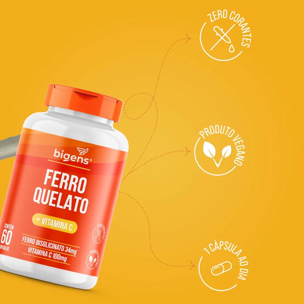 Ferro Quelato + Vitamina C | 34mg Bisglicinato 60 cápsulas - Bigens