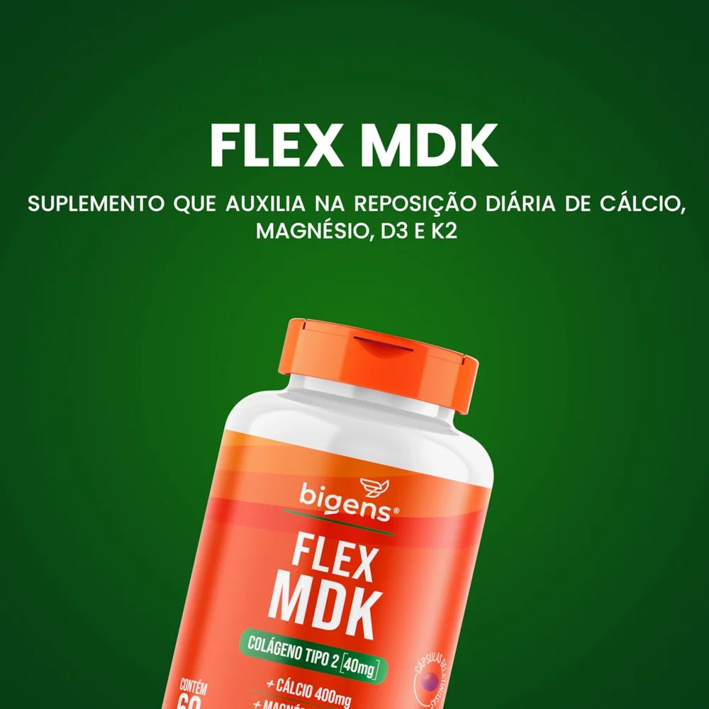 Flex MDK | Colágeno Tipo 2 + Cálcio + Magnésio + Vit. D3 e K2 60 Cápsulas - Bigens