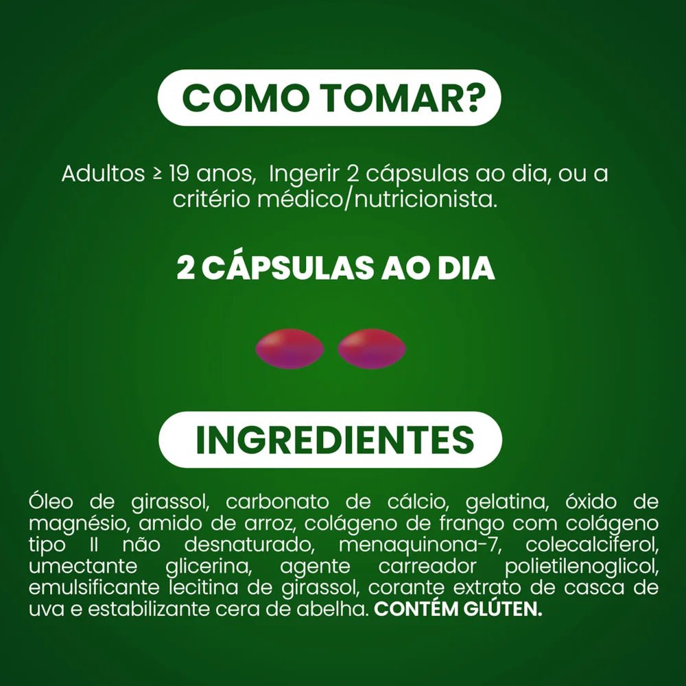 Flex MDK | Colágeno Tipo 2 + Cálcio + Magnésio + Vit. D3 e K2 60 Cápsulas - Bigens