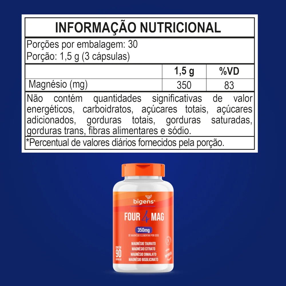 Four Mag | Magnésio Taurato + Citrato + Dimalato + Bisglicinato 90 Cápsulas - Bigens