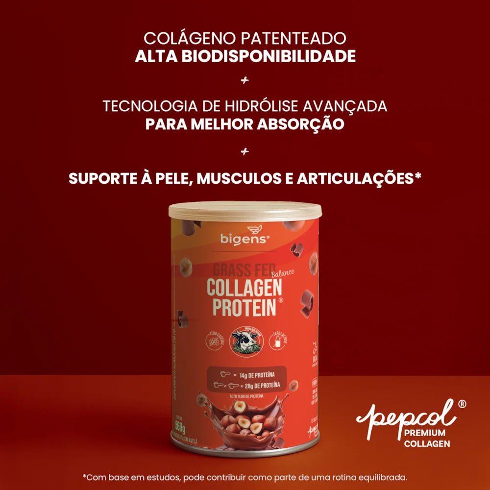 Grass Fed Balance Collagen Protein Chocolate com Avelã | Alto Teor de Proteína 560g - Bigens