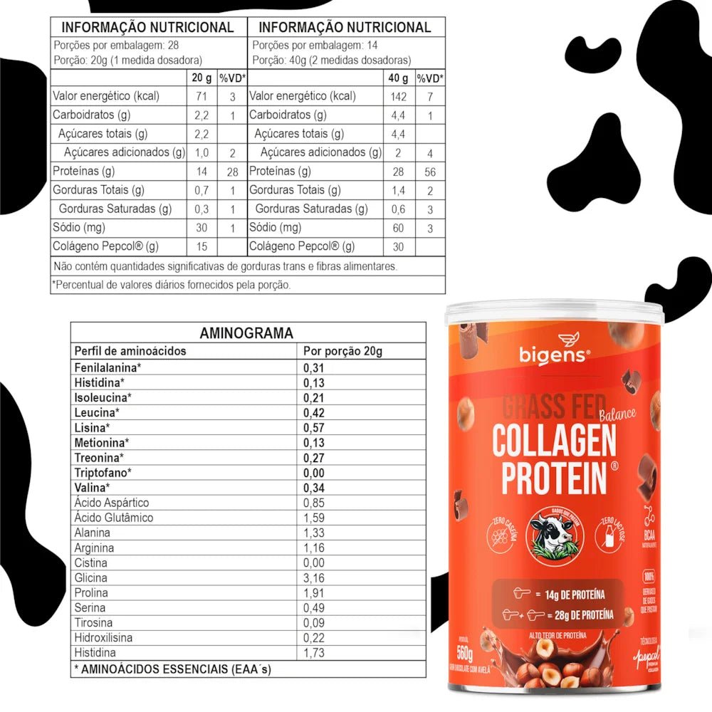 Grass Fed Balance Collagen Protein Chocolate com Avelã | Alto Teor de Proteína 560g - Bigens