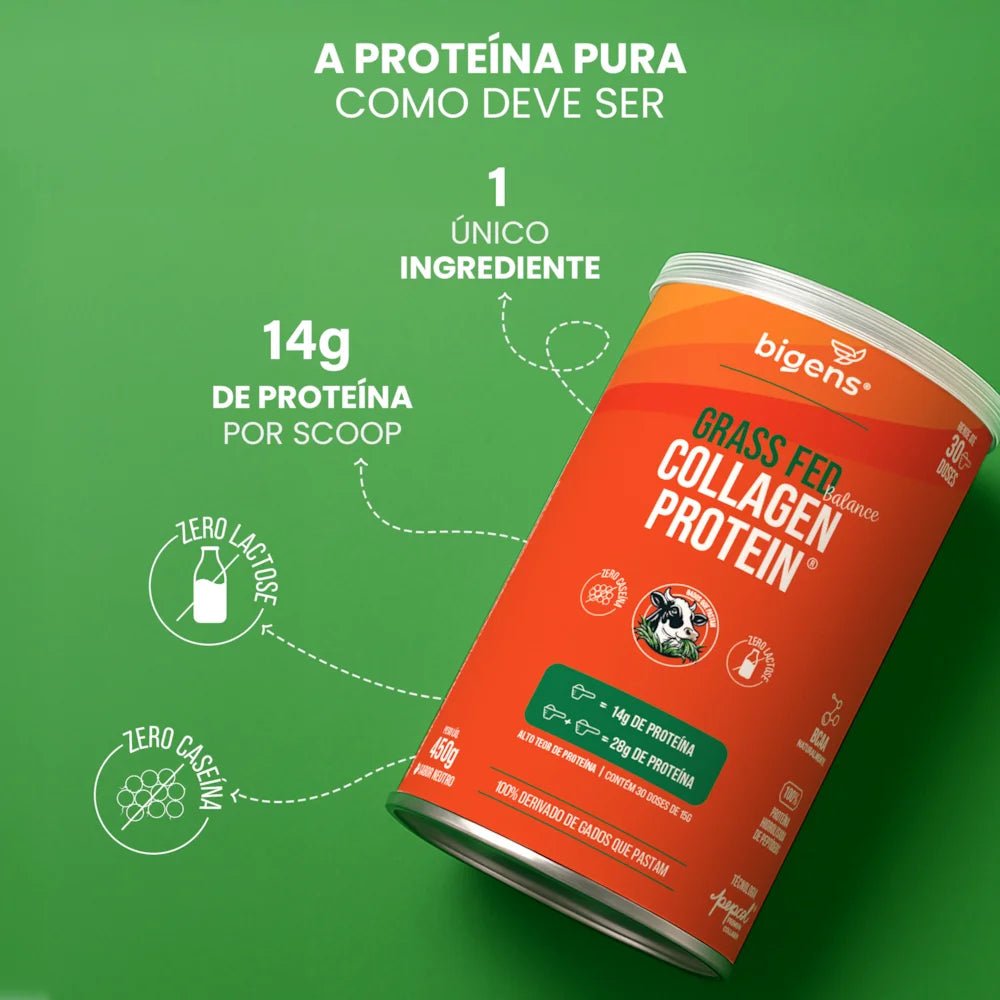 Grass Fed Balance Collagen Protein Neutro | 100% Proteína Hidrolisada de Peptídeos 450g - Bigens