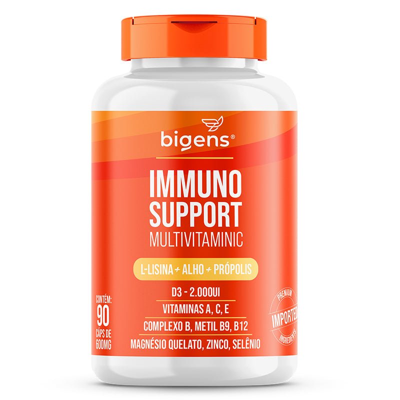 Immuno Support Multivitaminic | L - Lisina + Alho + Própolis 90 Cápsulas - Bigens