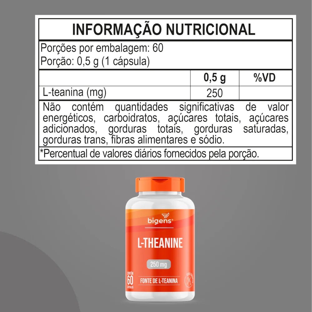L - Theanine | Fonte de L - Teanina 250mg 60 Cápsulas - Bigens