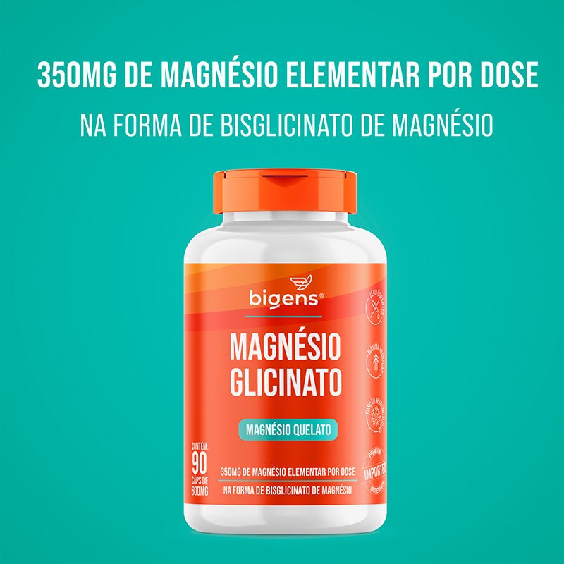 Magnésio Glicinato | 350mg de Magnésio Elementar 90 Cápsulas - Bigens