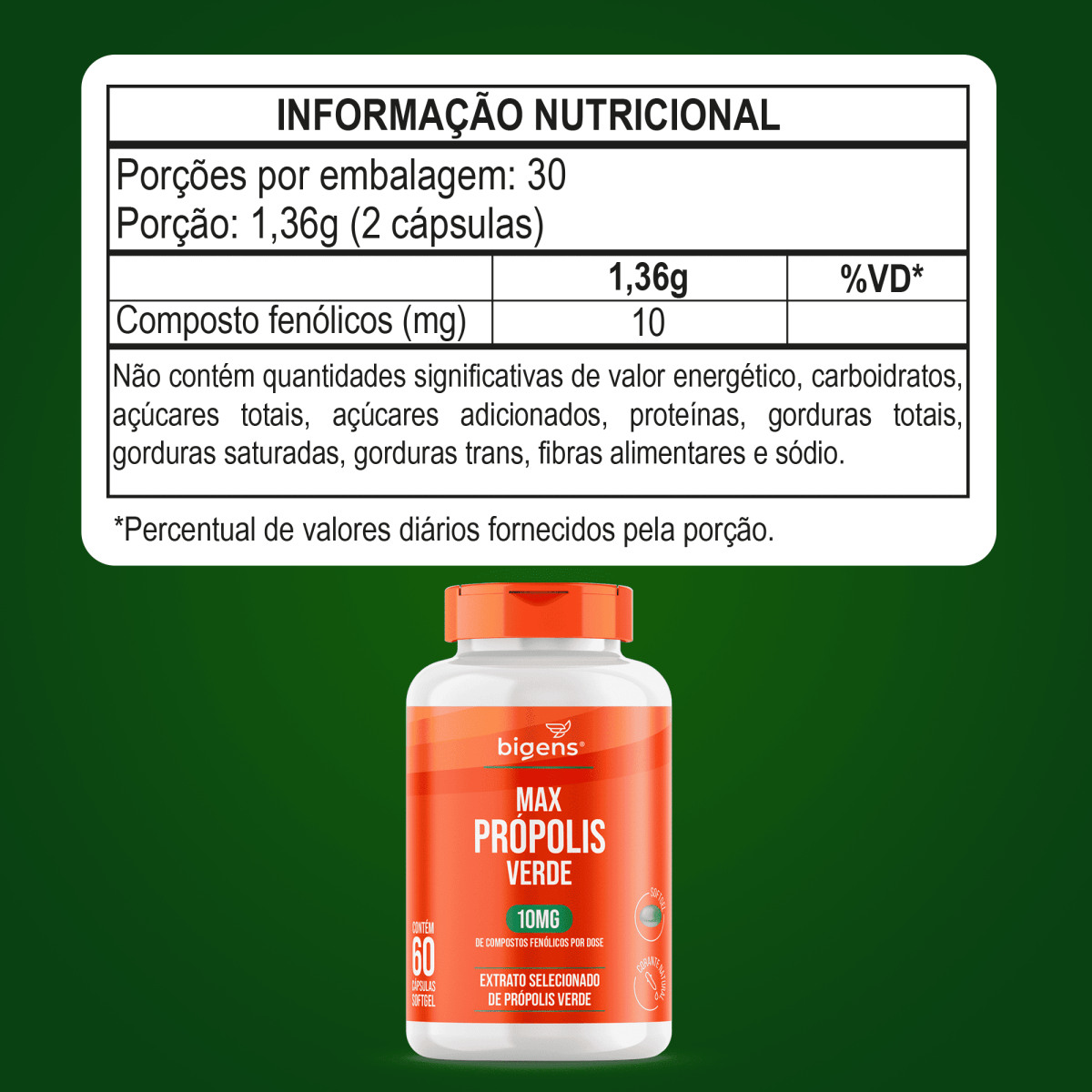 Max Própolis Verde | 10mg de Compostos Fenólicos 60 Cápsulas - Bigens