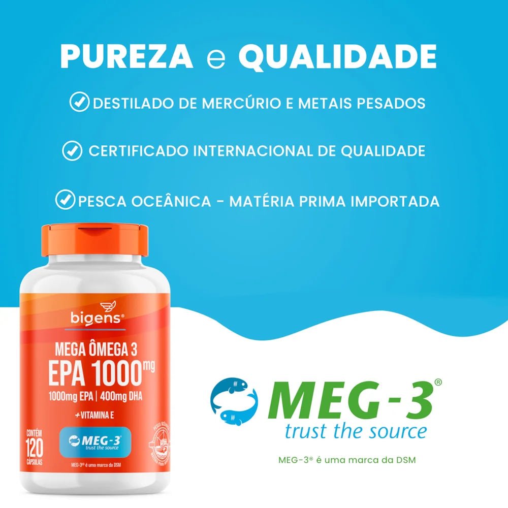 Mega Ômega 3 | EPA 1000mg DHA 400mg 120 Cápsulas - Bigens