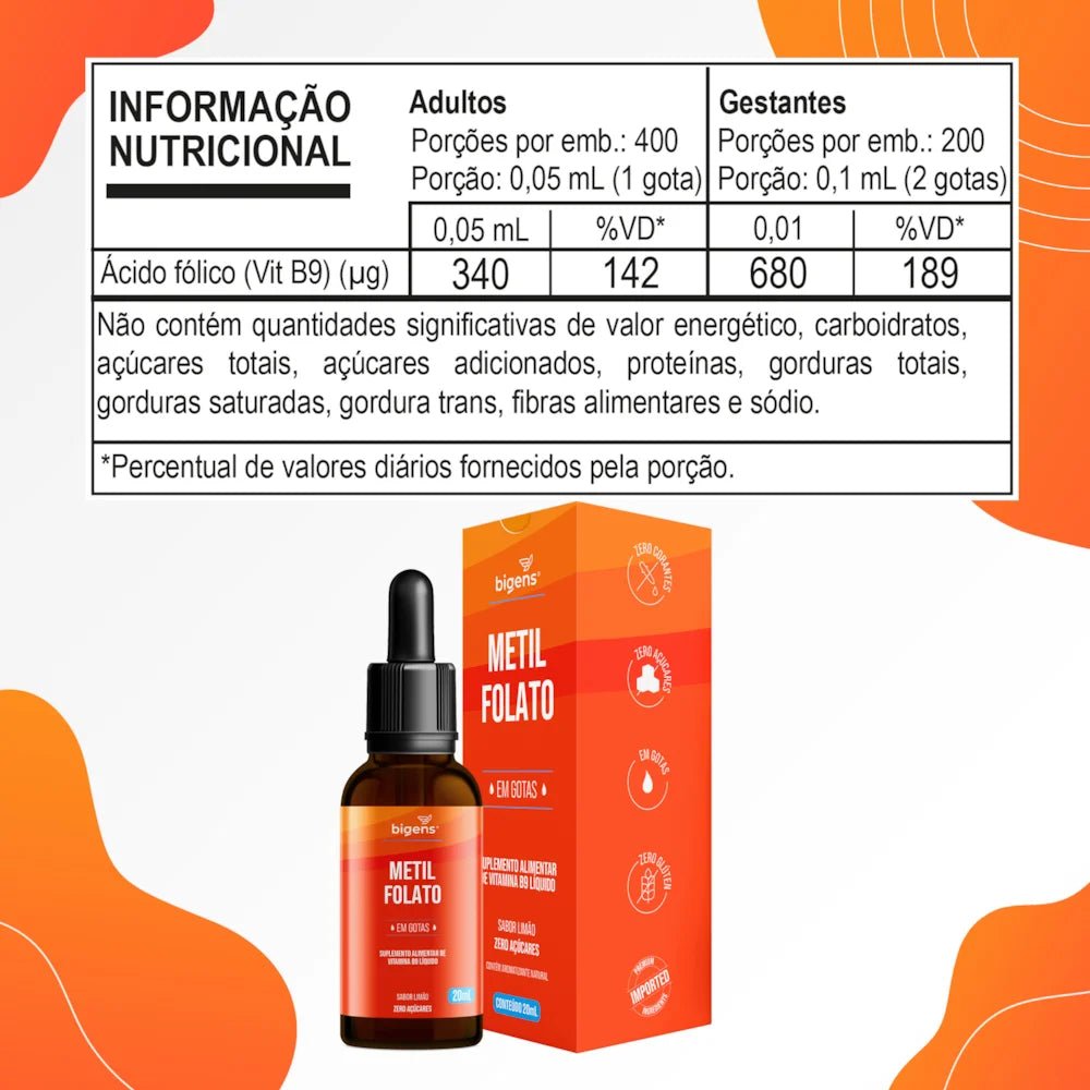 Metilfolato em Gotas | Sabor Limão 20ml - Bigens