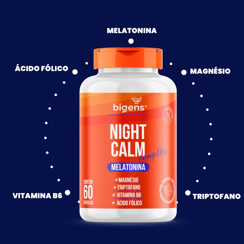 Night Calm Complex | Melatonina + Magnésio + Triptofano + Vit. B6 e B9 60 Cápsulas - Bigens