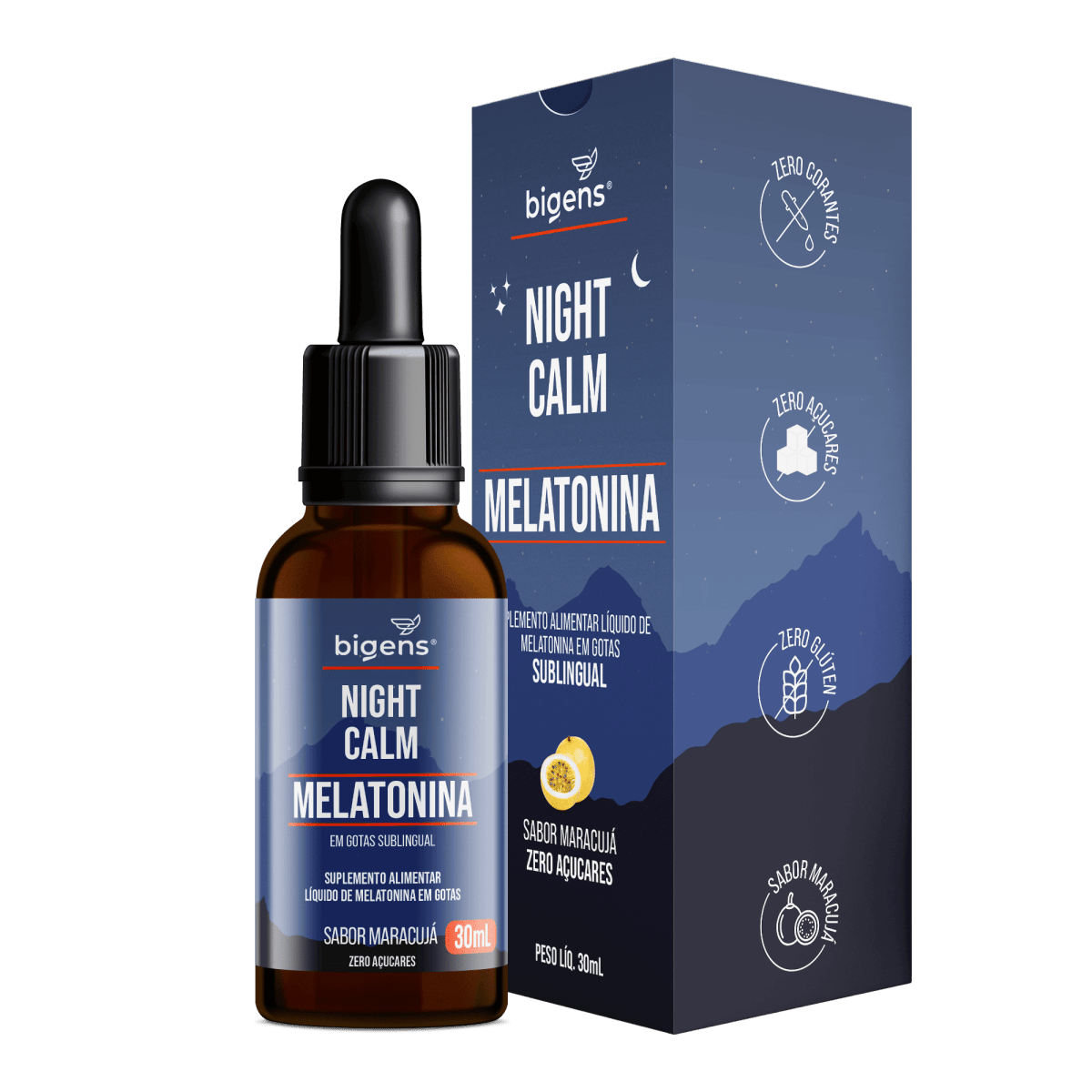 Night Calm Líquida Maracujá | Melatonina 30ml - Bigens