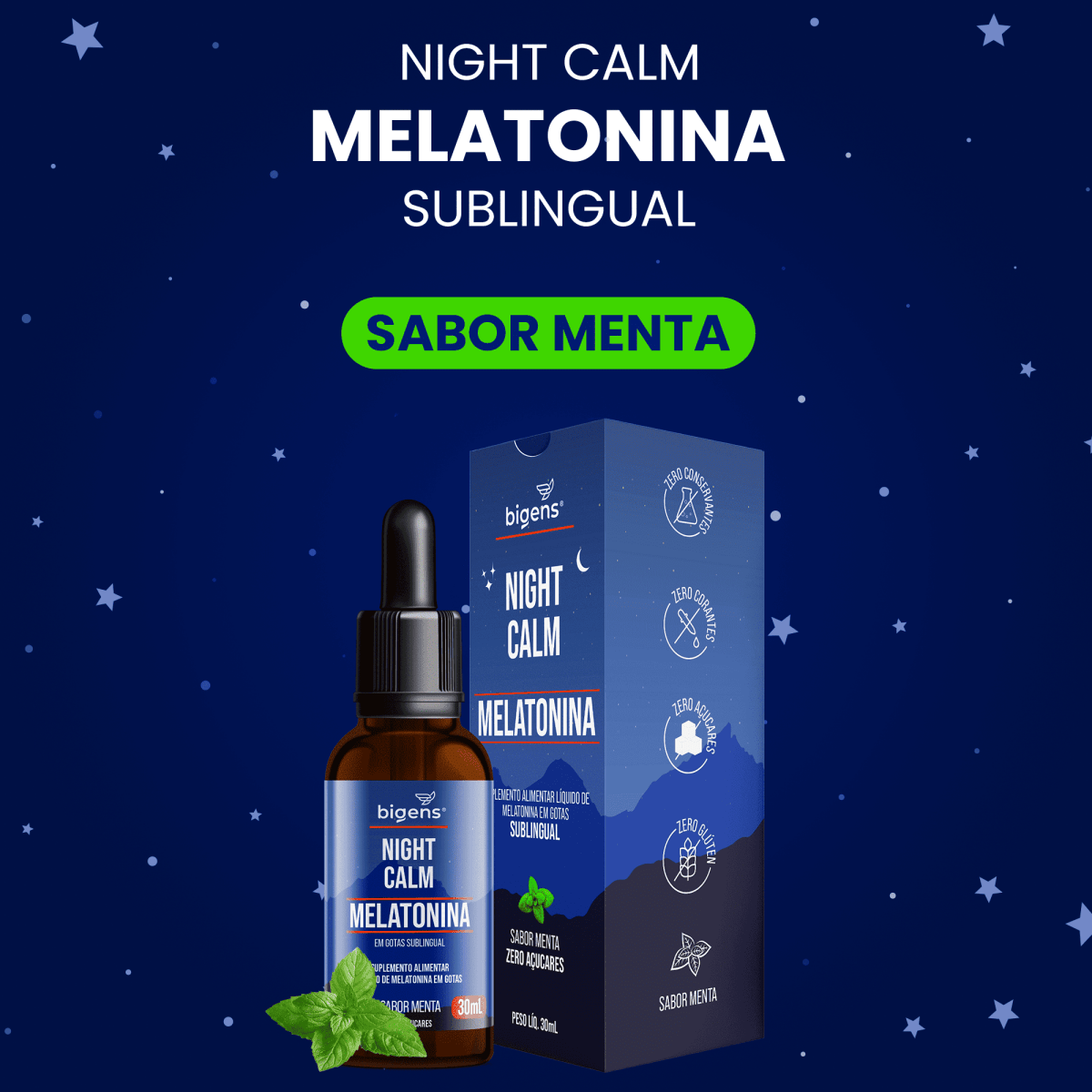 Night Calm Líquida Menta | Melatonina 30ml - Bigens