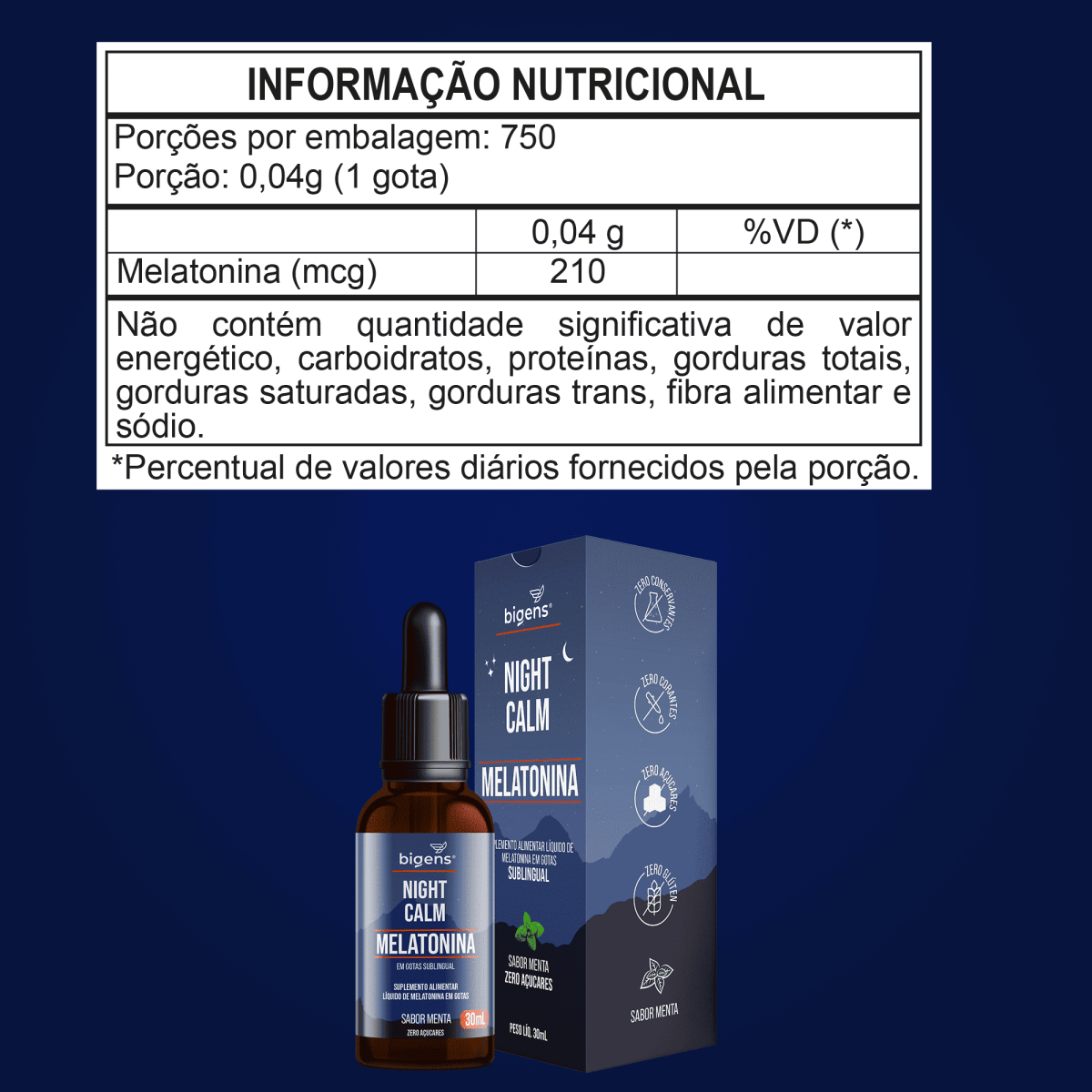Night Calm Líquida Menta | Melatonina 30ml - Bigens