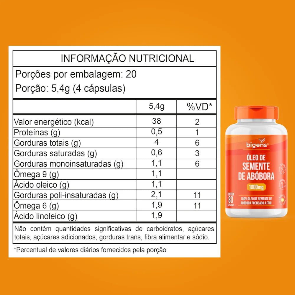Óleo de Semente de Abóbora | 1.000MG por Cápsula 80 Cápsulas - Bigens