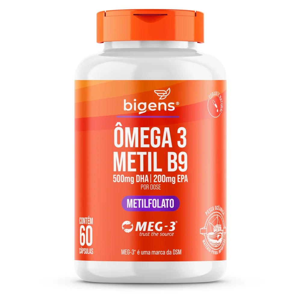 Ômega 3 + Metil B9 | Metilfolato 60 Cápsulas - Bigens