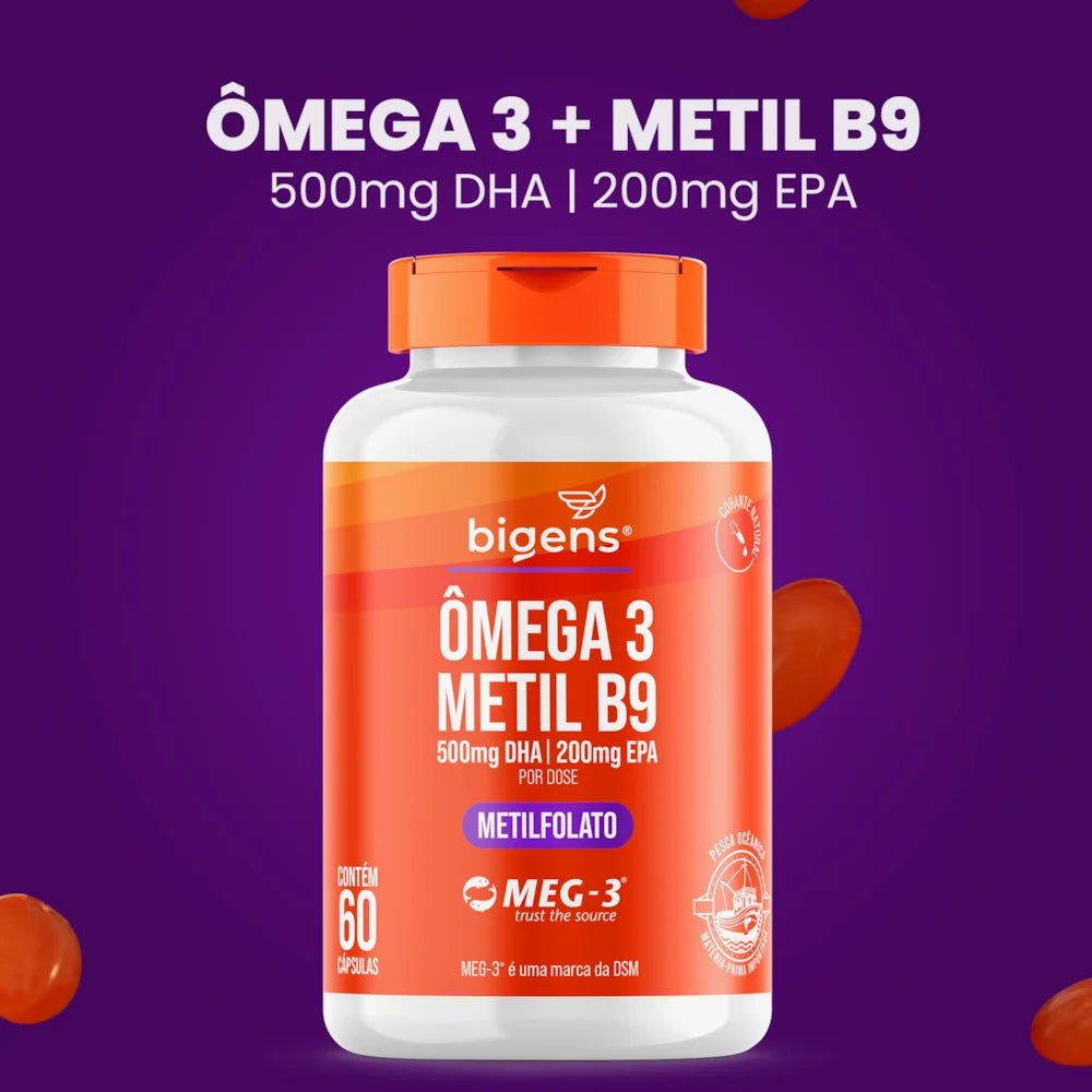 Ômega 3 + Metil B9 | Metilfolato 60 Cápsulas - Bigens