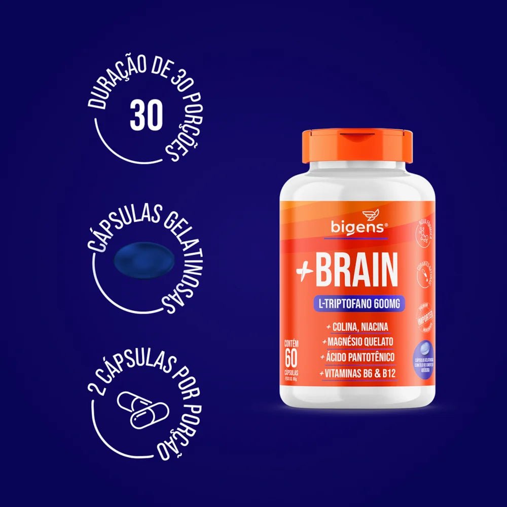 Plus Brain | L - Triptofano 600mg 60 Cápsulas - Bigens