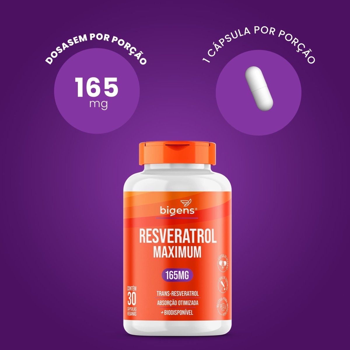 Resveratrol | 165mg Trans - Resveratrol 30 Cápsulas - Bigens