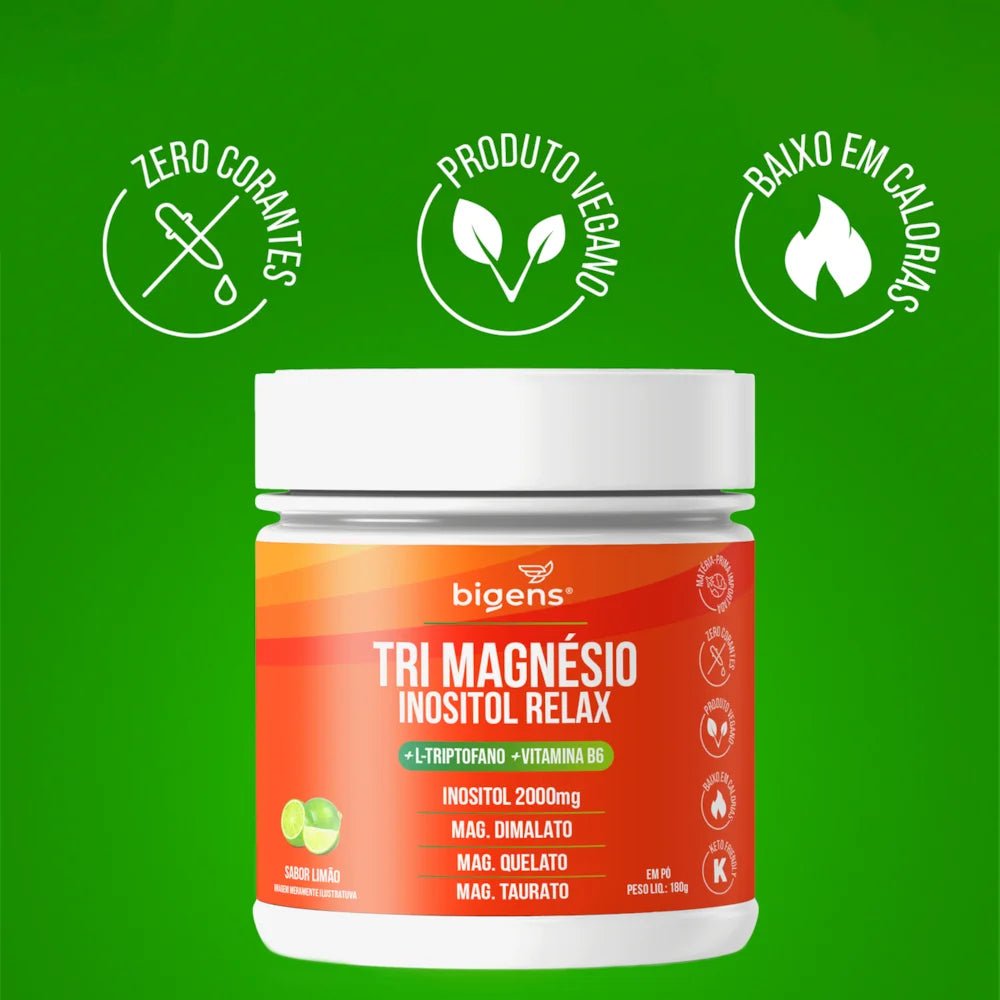 Tri Magnésio Inositol Limão | Triptofano + Vitamina B6 180g - Bigens