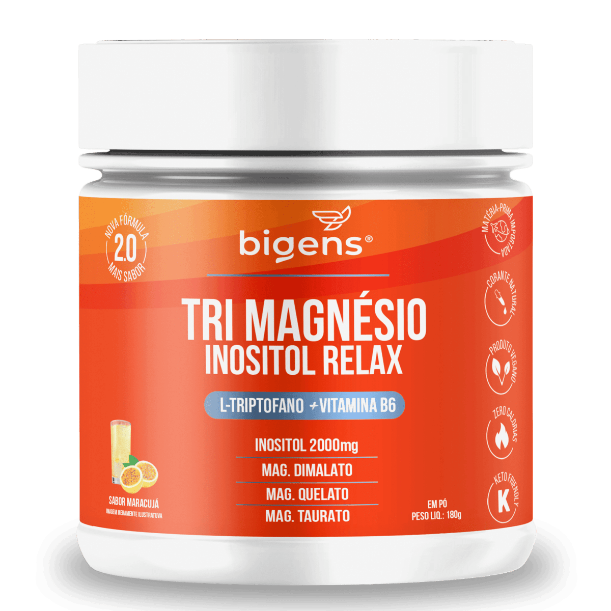 Tri Magnésio Inositol Maracujá | Triptofano + Vitamina B6 180g - Bigens
