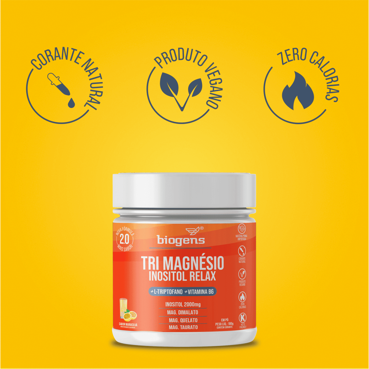 Tri Magnésio Inositol Maracujá | Triptofano + Vitamina B6 180g - Bigens