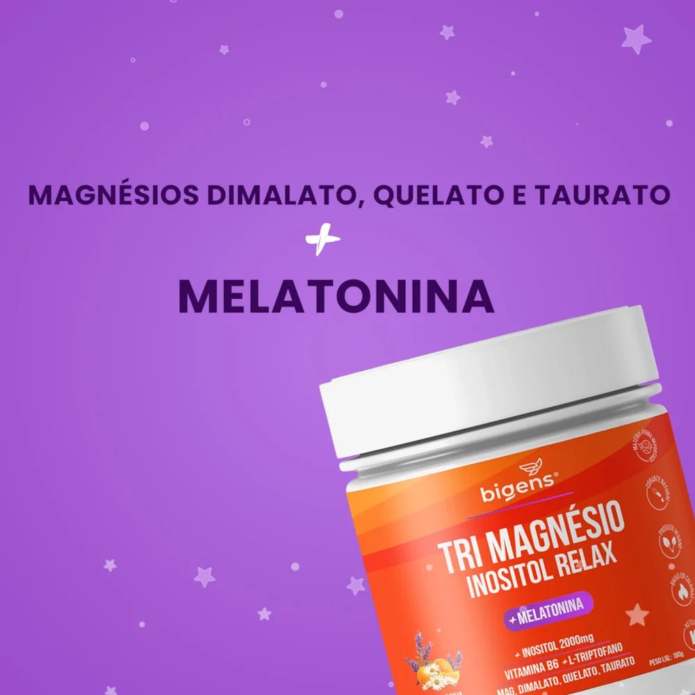 Tri Magnésio Inositol + Melatonina Lavanda | Triptofano + Vitamina B6 180g - Bigens