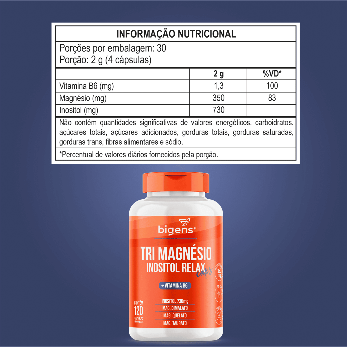 Tri Magnésio Inositol Relax | + Vitamina E 120 Cápsulas - Bigens