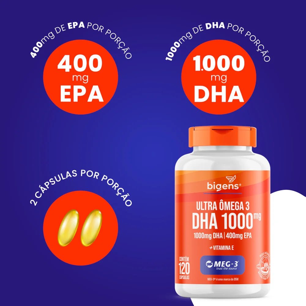 Ultra Ômega 3 | EPA 400mg DHA 1000mg + Vitamina E 120 Cápsulas - Bigens