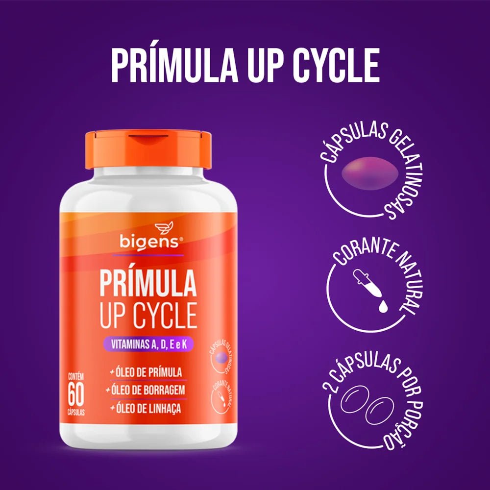 Up Cycle Prímula, Borragem, Linhaça, Vitaminas A, D, E e K 60 Cápsulas - Bigens