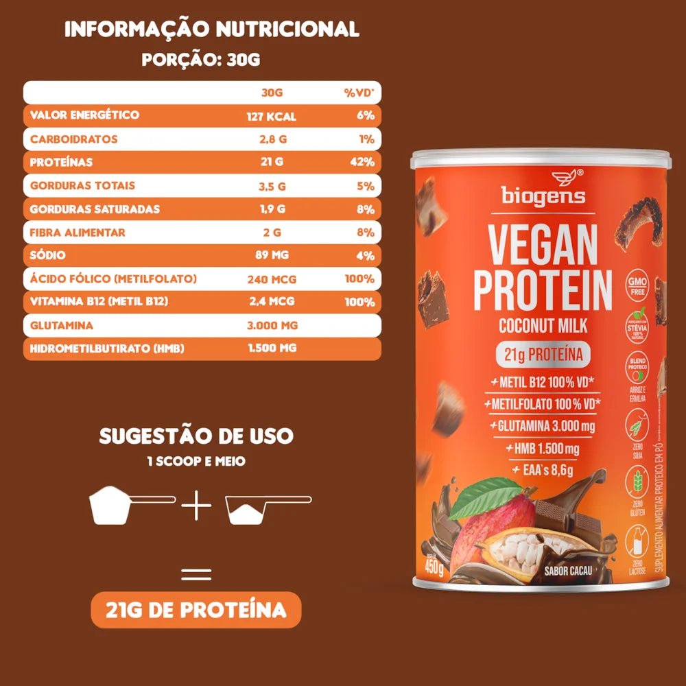 Vegan Protein Cacau | 21g de Proteína 450g - Bigens