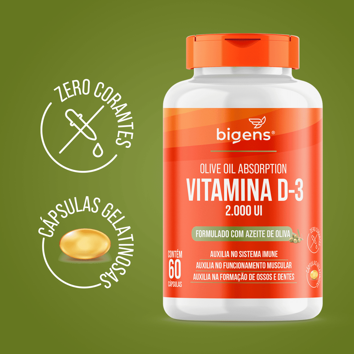 Vitamina D3 + K2 MK7 60 Cápsulas - Bigens