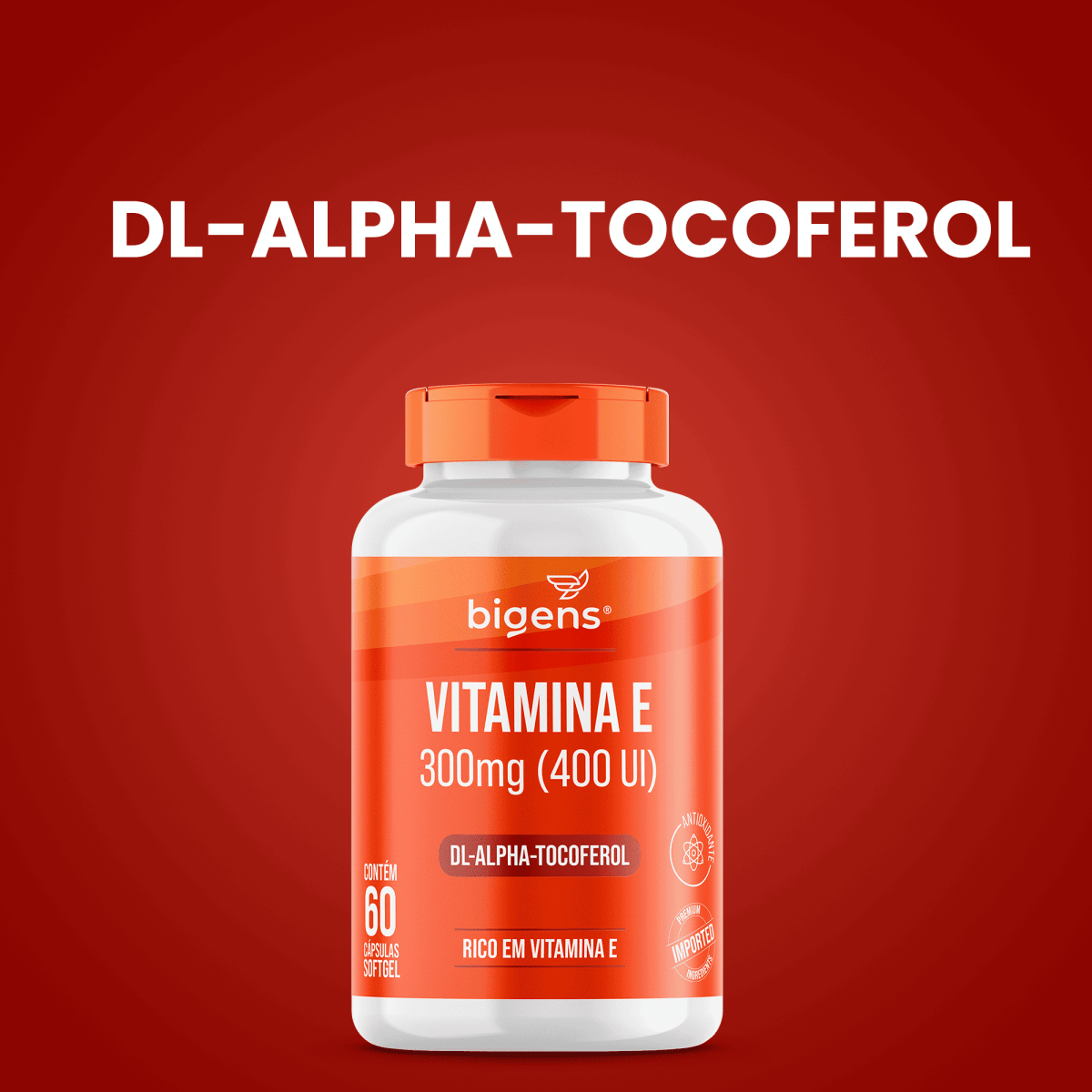 Vitamina E | 300mg (400 UI) DL - alpha - Tocoferol 60 Cápsulas Softgel - Bigens
