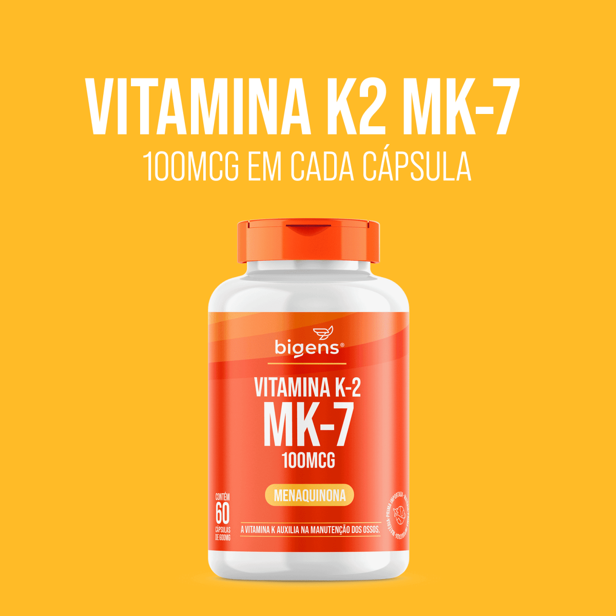Vitamina K2 MK - 7 | Menaquinona 100MCG 60 Cápsulas - Bigens