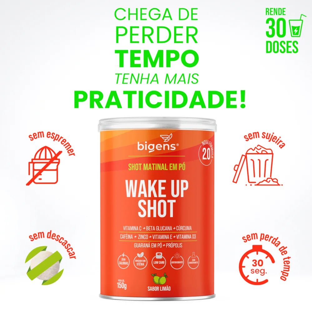 Wake Up Shot 2.0 | 9 ingredientes em 1 shot 150g - Bigens