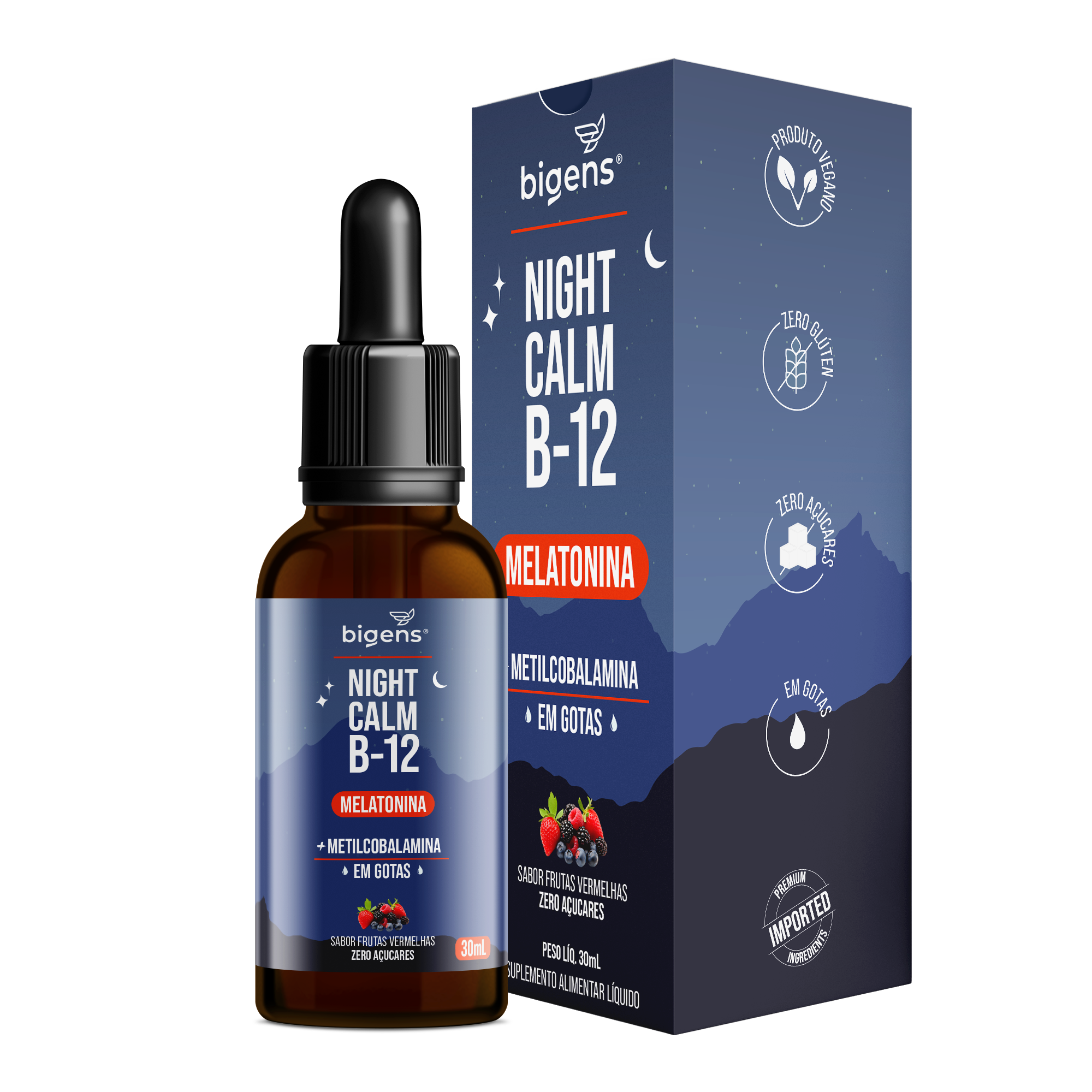 Night Calm B12 | Sabor Frutas Vermelhas Melatonina + Metil B12 30ml