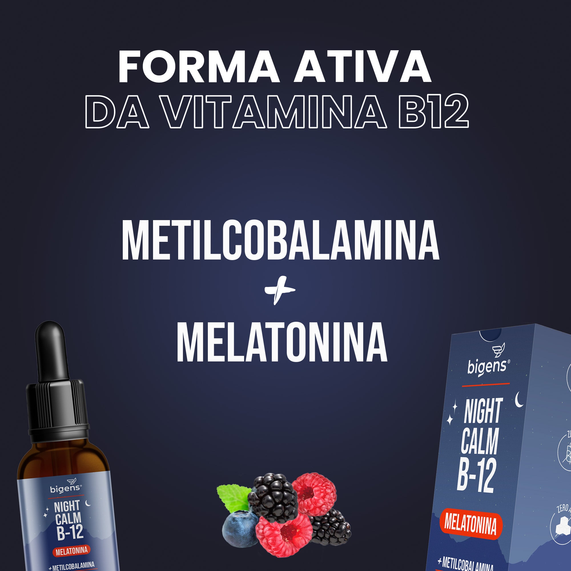 Night Calm B12 | Sabor Frutas Vermelhas Melatonina + Metil B12 30ml