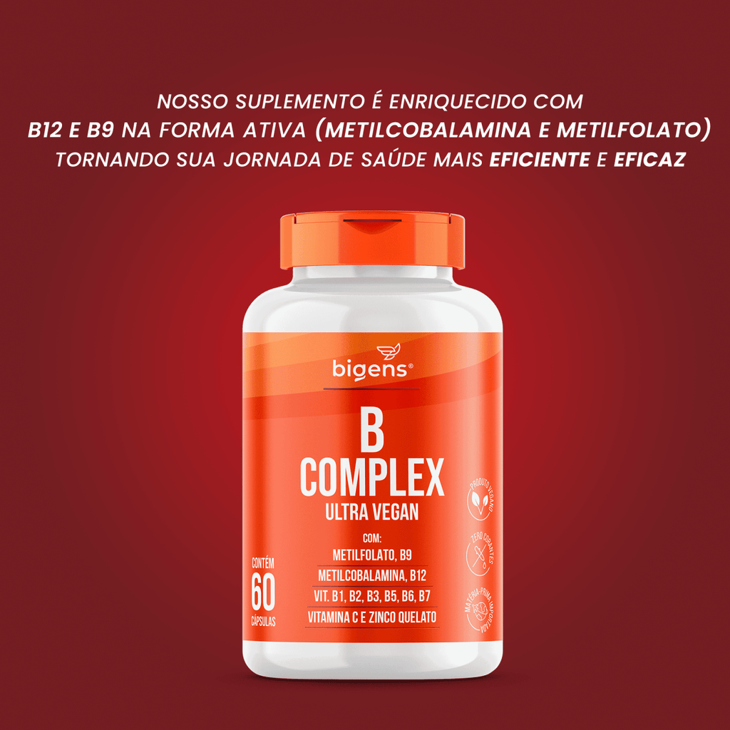 B complex | B9 + B12 + B1 + B2 + B3 + B5 + B6 e B7 60 Cápsulas - Bigens