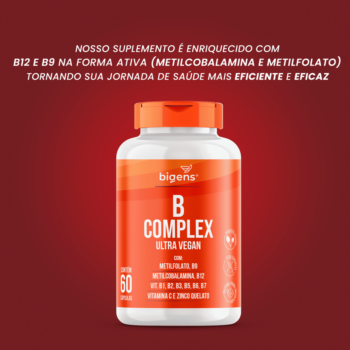 B complex | B9 + B12 + B1 + B2 + B3 + B5 + B6 e B7 60 Cápsulas - Bigens