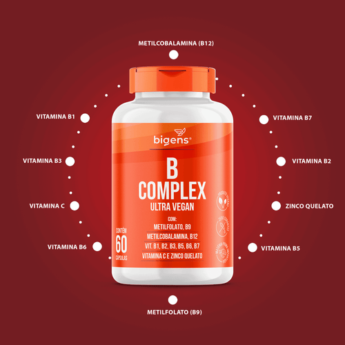 B complex | B9 + B12 + B1 + B2 + B3 + B5 + B6 e B7 60 Cápsulas - Bigens