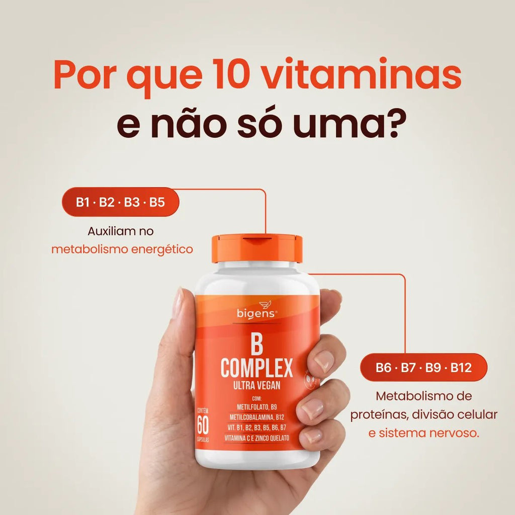 B complex | Complexo B com B9 + B12 + B1 + B2 + B3 + B5 + B6 e B7 60 Cápsulas - Complexo B - Bigens