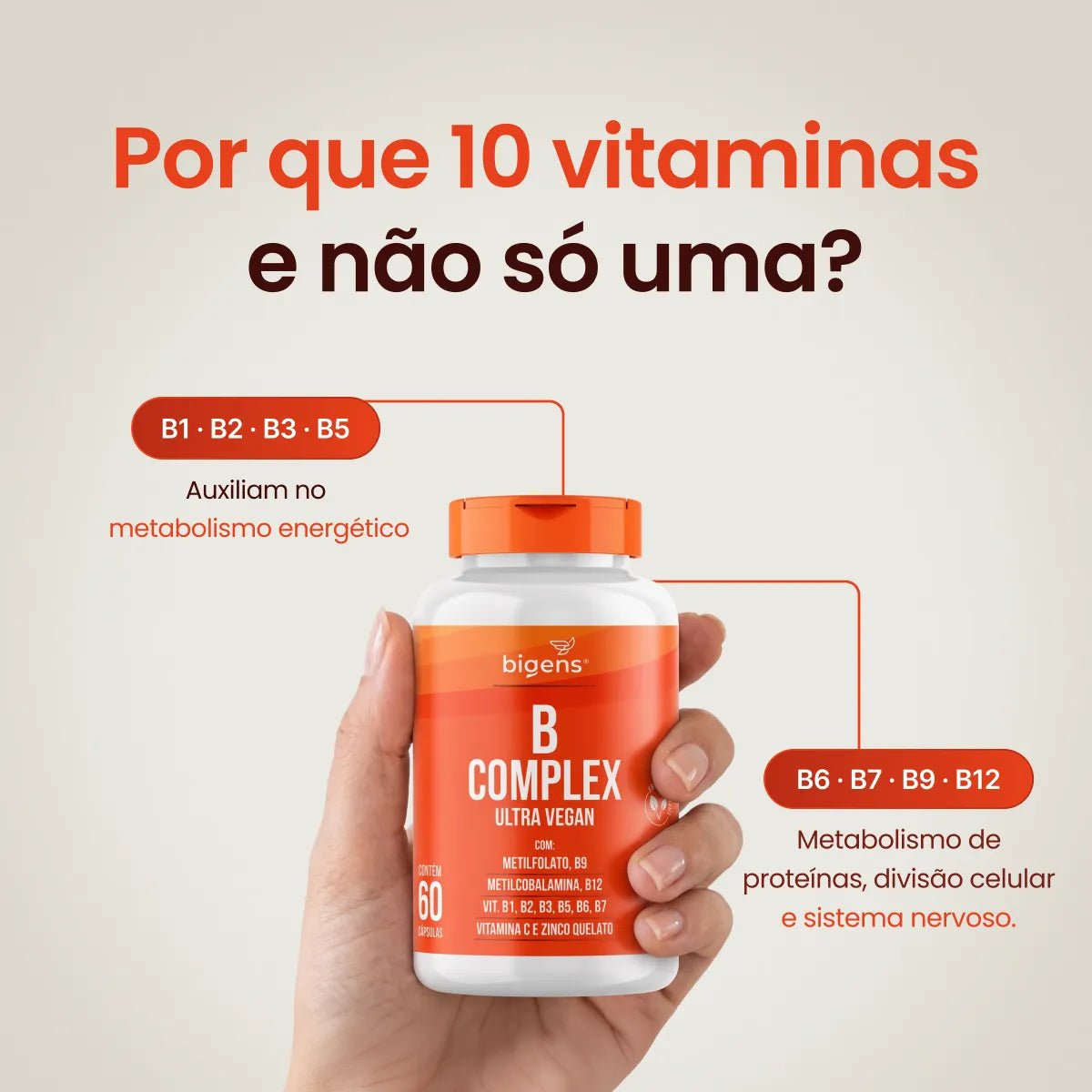 B complex | Complexo B com B9 + B12 + B1 + B2 + B3 + B5 + B6 e B7 60 Cápsulas - Complexo B - Bigens