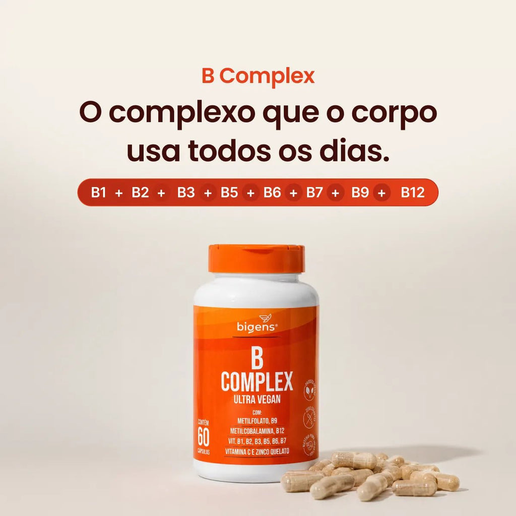 B complex | Complexo B com B9 + B12 + B1 + B2 + B3 + B5 + B6 e B7 60 Cápsulas - Complexo B - Bigens